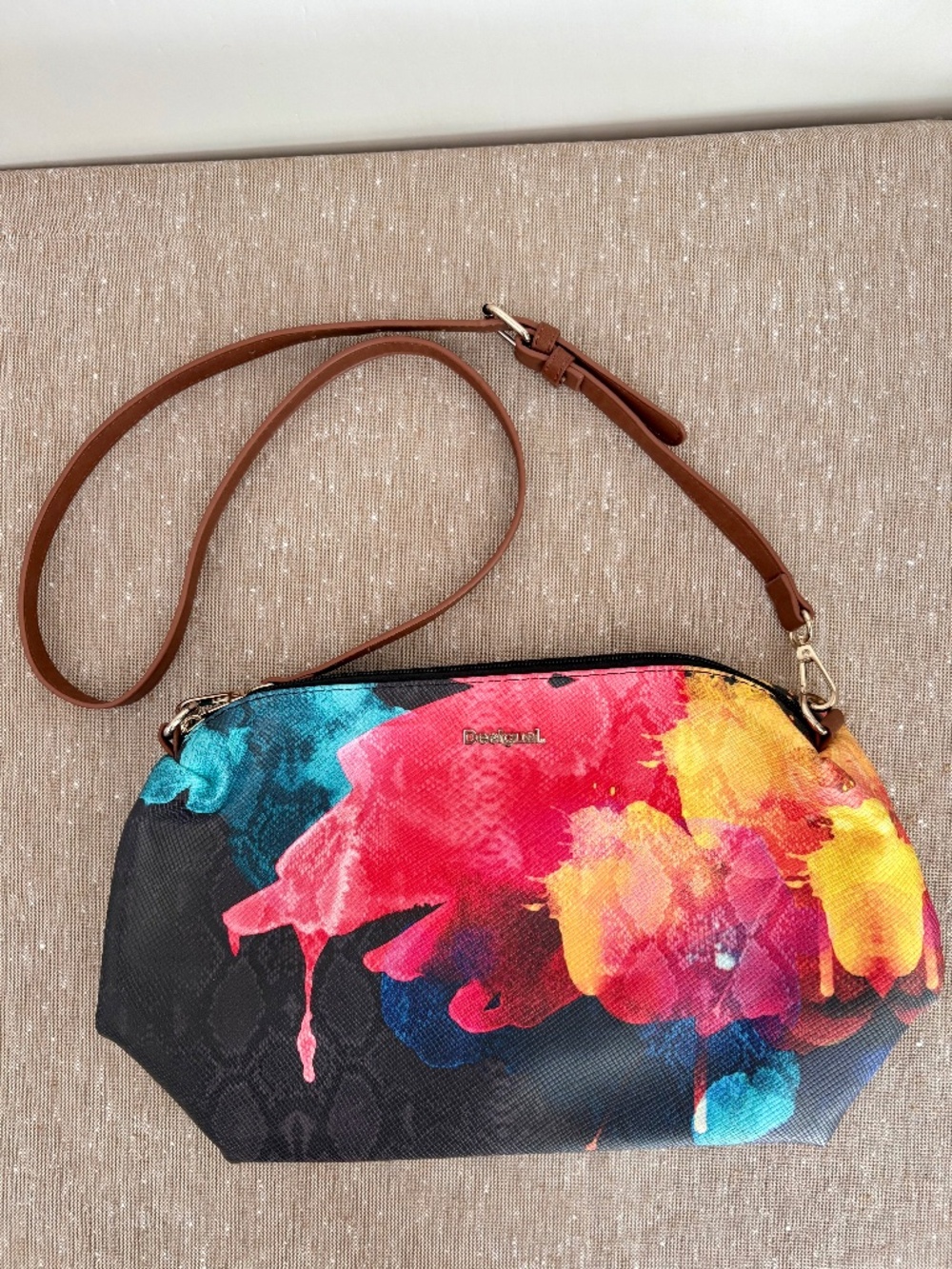 Desigual Abstract Watercolor Floral Artsy Crossbody Bag Avant Garde Purse